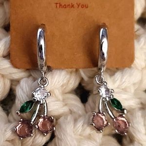 COPY - Sterling silver 925 or goldtone pink cherry 🍒 dangle petite earrings.